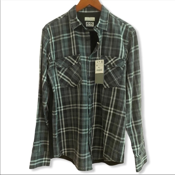 NWT ZARA MAN Plaid Shirt w/AC/DC Graphic on Back - Picture 6 of 12